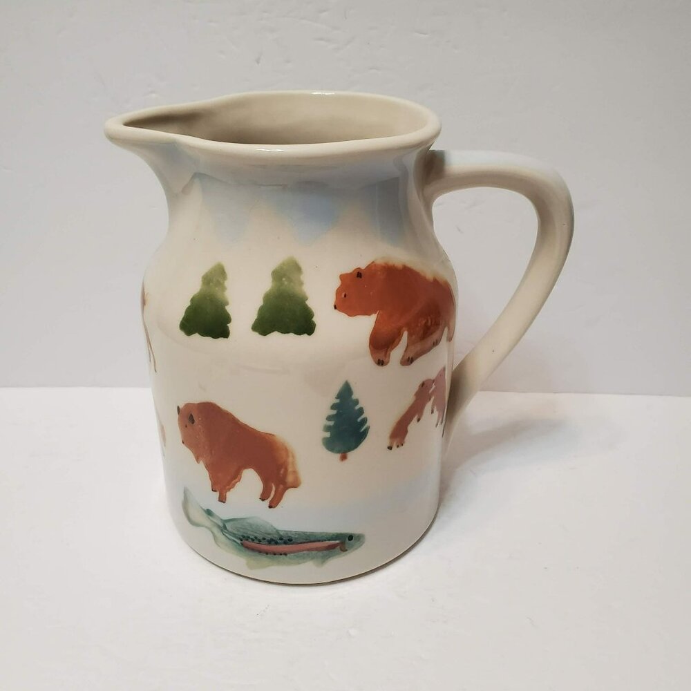 Hartstone Pottery High Country Ceramic Pitcher Vintage 90s Bear Bison Deer Moose - Picture 1 of 8